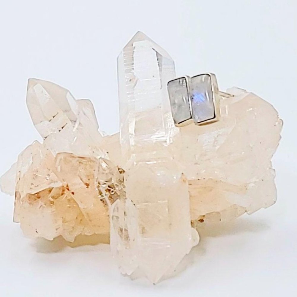 Rainbow Moonstone Earrings Sterling Silver
